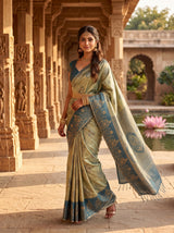 MIMOSA Blue Grey Kanjivaram Art Silk Saree — pose 9 styling detail