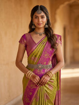 MIMOSA Olive Kanjivaram Art Silk Saree — pose 10 styling detail