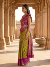 MIMOSA Olive Kanjivaram Art Silk Saree — pose 3 styling detail
