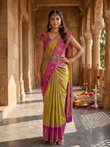 MIMOSA Olive Kanjivaram Art Silk Saree — pose 4 styling detail