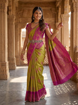 MIMOSA Olive Kanjivaram Art Silk Saree — pose 5 styling detail