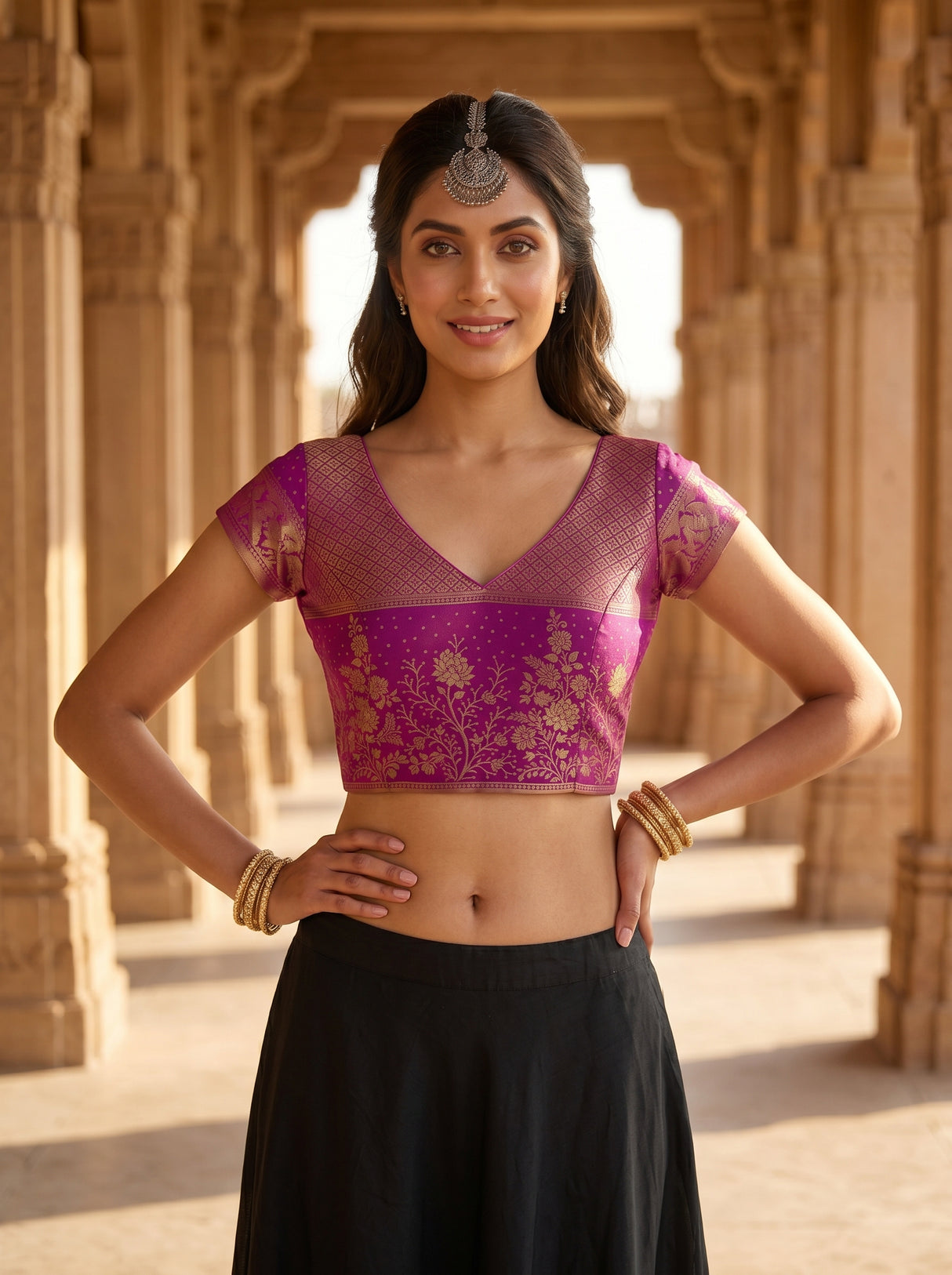 MIMOSA Olive Kanjivaram Art Silk Saree — blouse close-up