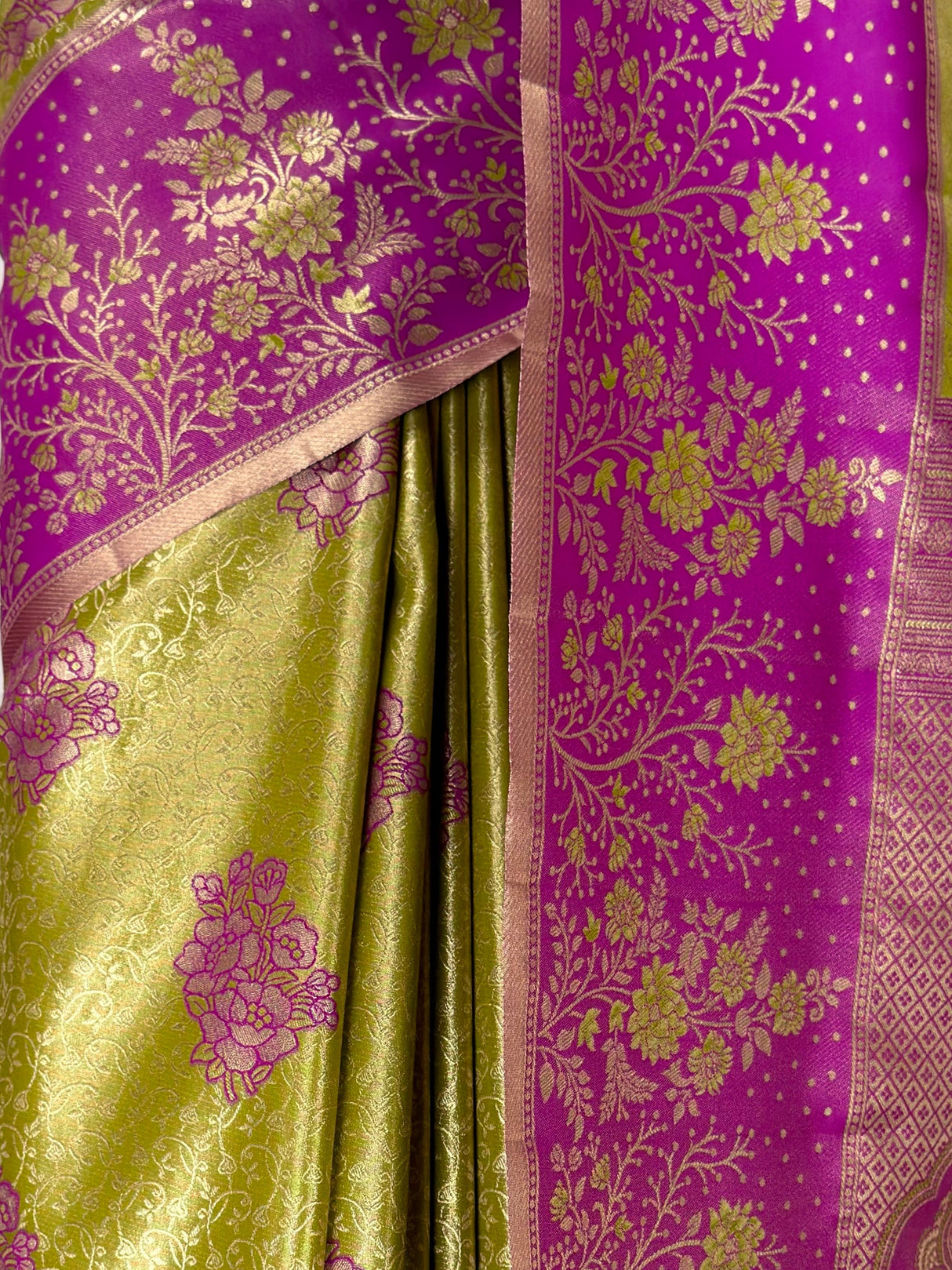 MIMOSA Olive Kanjivaram Art Silk Saree — fleets shot full lifestyle