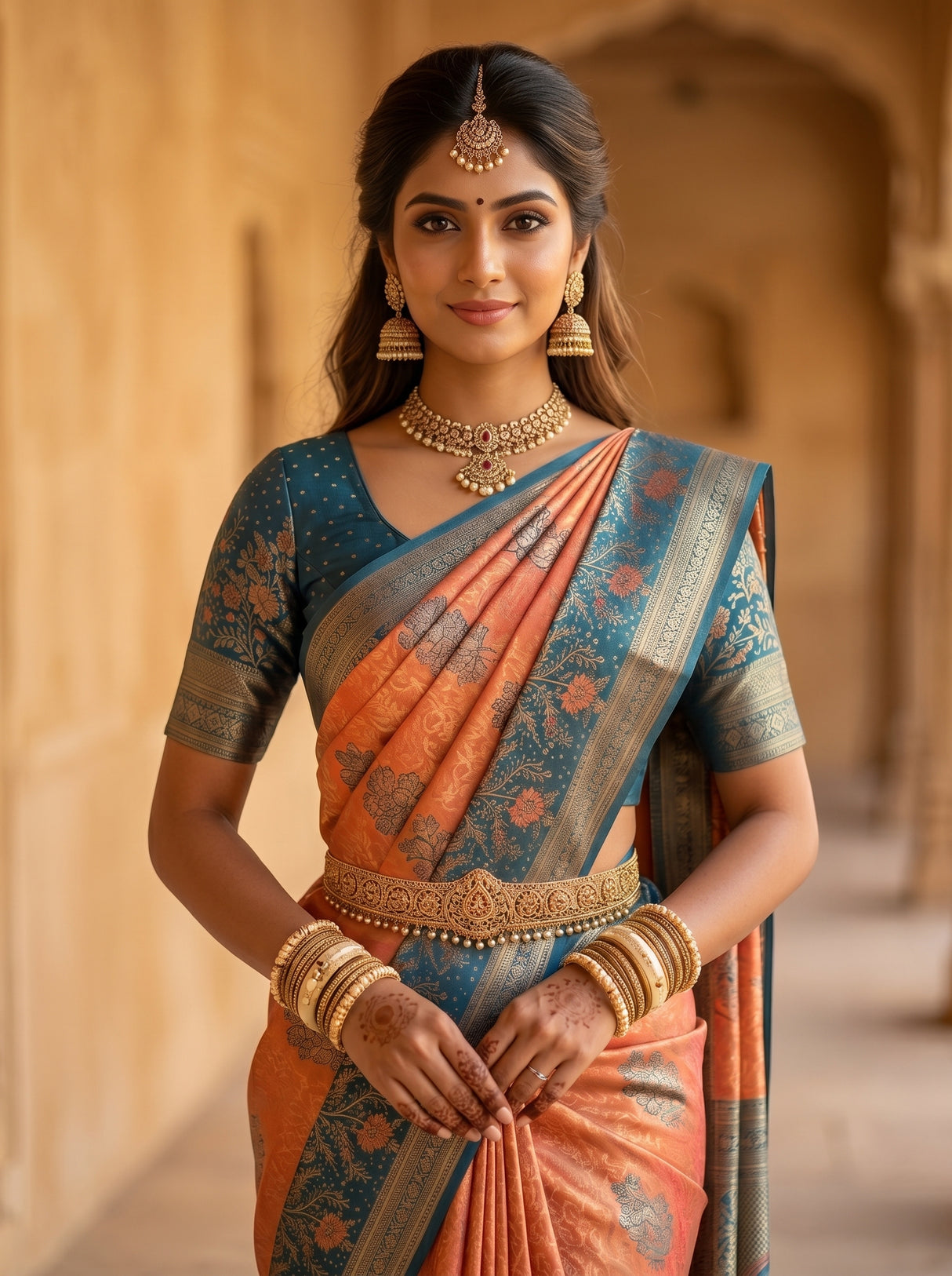 MIMOSA Peach Kanjivaram Art Silk Saree — pose 10 styling detail