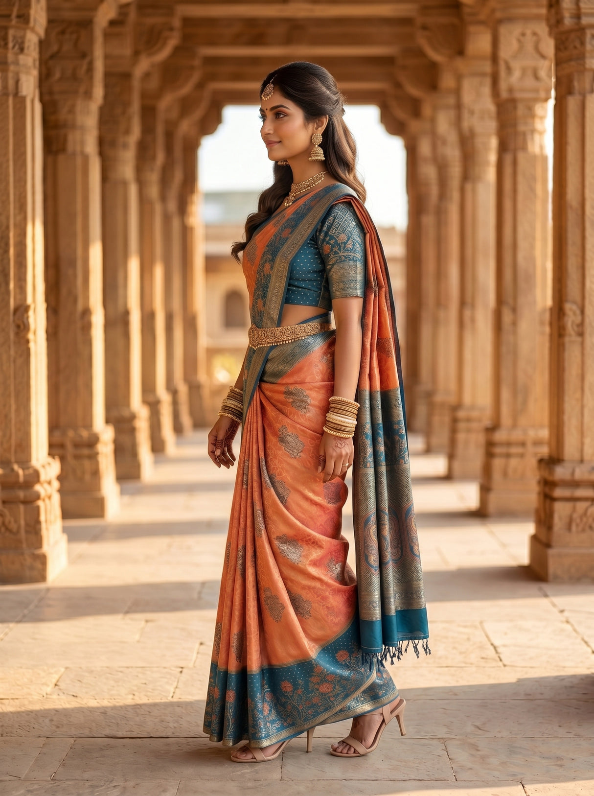 MIMOSA Peach Kanjivaram Art Silk Saree — pose 3 styling detail