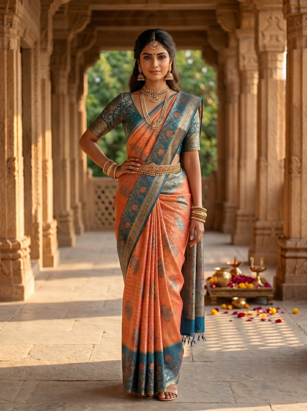 MIMOSA Peach Kanjivaram Art Silk Saree — pose 4 styling detail