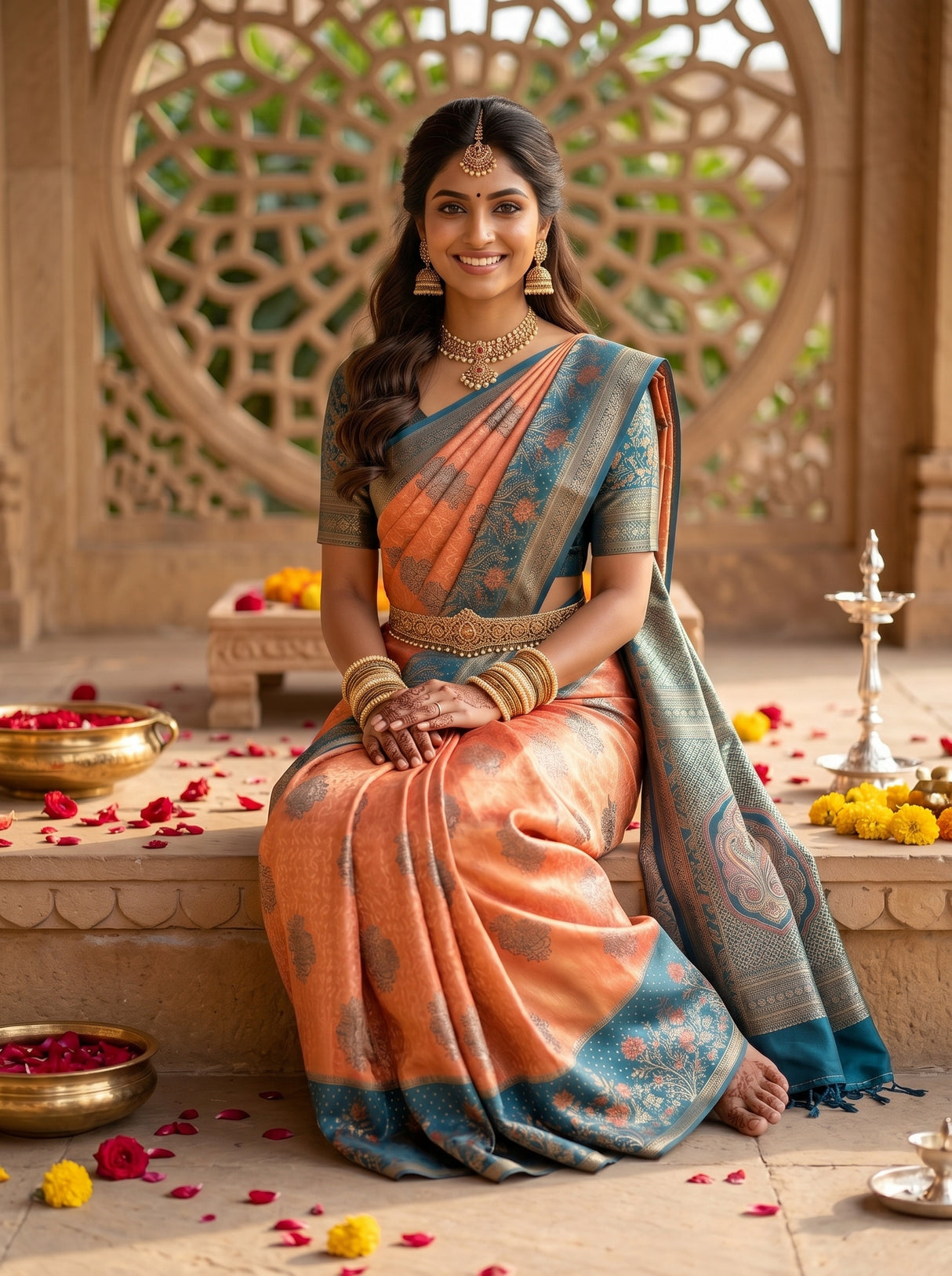 MIMOSA Peach Kanjivaram Art Silk Saree — pose 8 styling detail