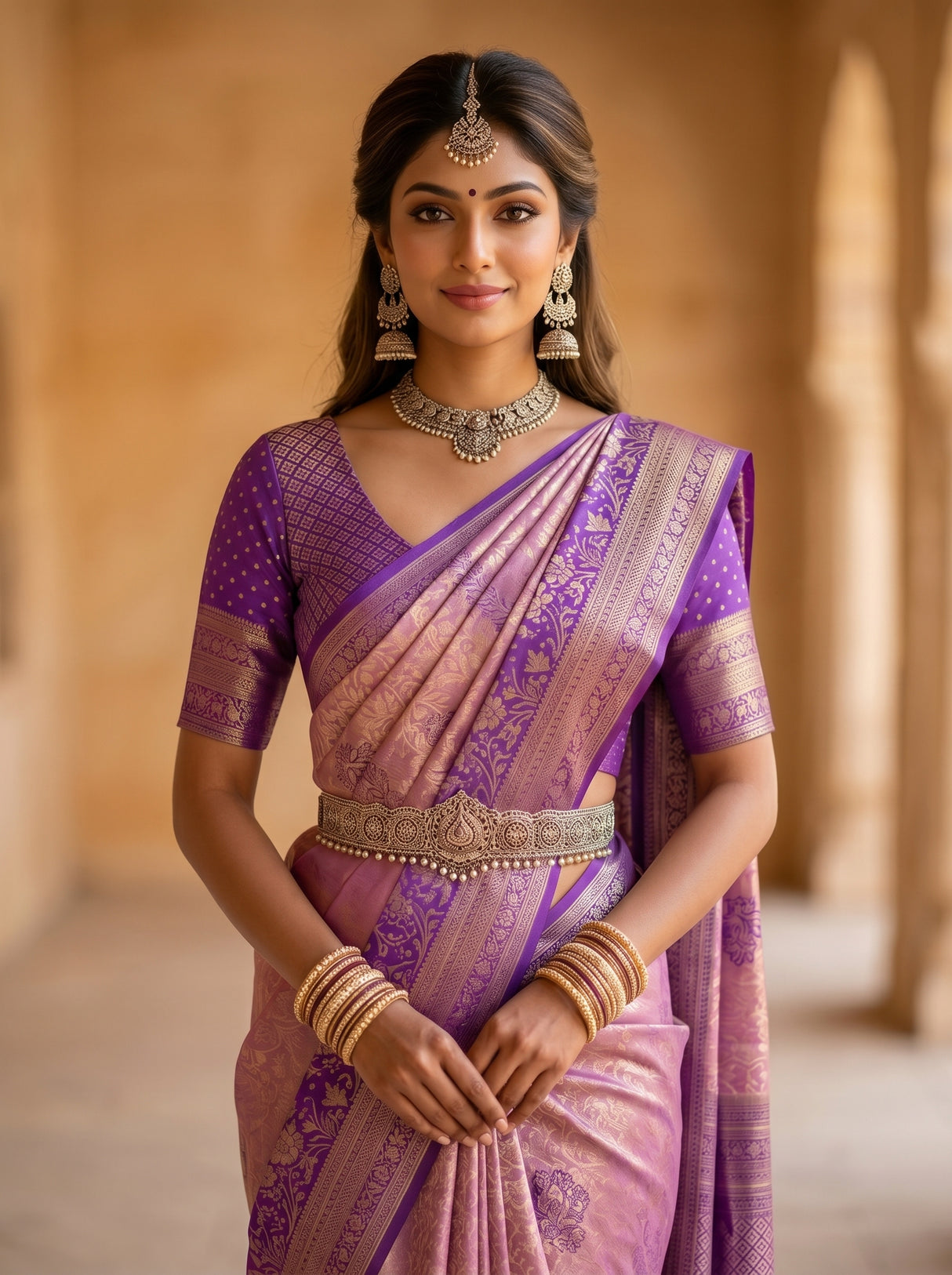 MIMOSA Pink Kanjivaram Art Silk Saree — pose 10 styling detail