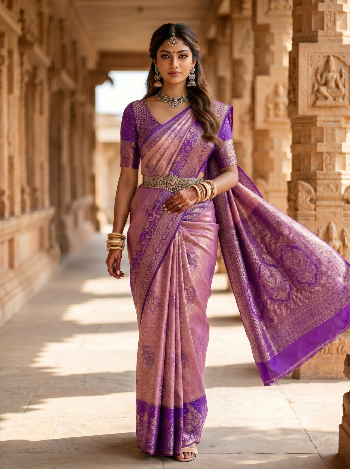 MIMOSA Pink Kanjivaram Art Silk Saree — pose 5 styling detail