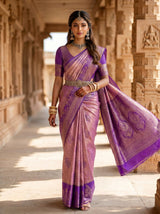 MIMOSA Pink Kanjivaram Art Silk Saree — pose 5 styling detail