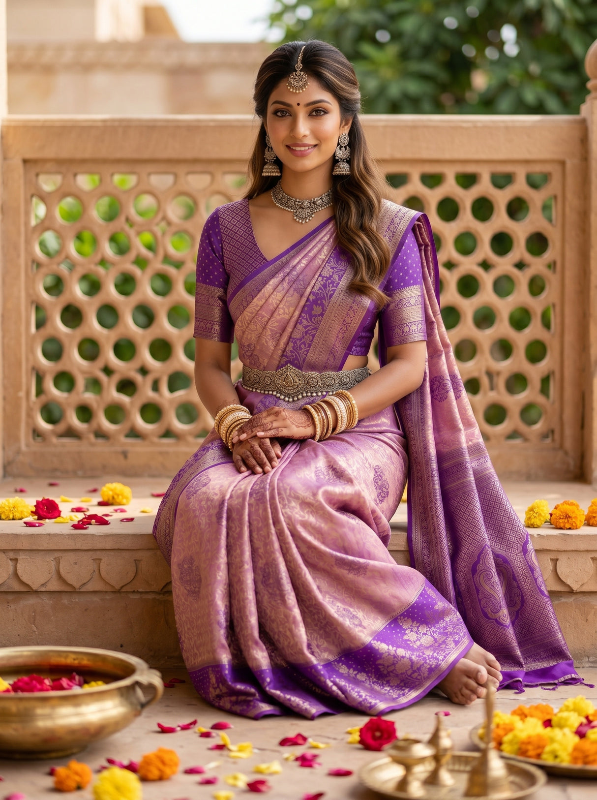 MIMOSA Pink Kanjivaram Art Silk Saree — pose 8 styling detail