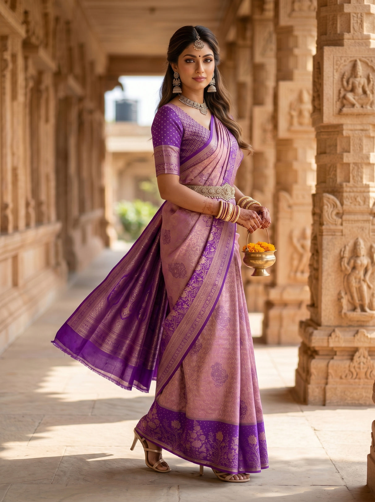 MIMOSA Pink Kanjivaram Art Silk Saree — pose 9 styling detail