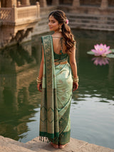 MIMOSA Pista Kanjivaram Art Silk Saree — pose 2 styling detail