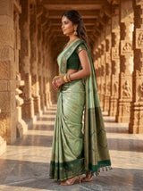 MIMOSA Pista Kanjivaram Art Silk Saree — pose 3 styling detail