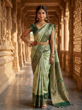 MIMOSA Pista Kanjivaram Art Silk Saree — pose 4 styling detail