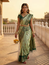 MIMOSA Pista Kanjivaram Art Silk Saree — pose 6 styling detail