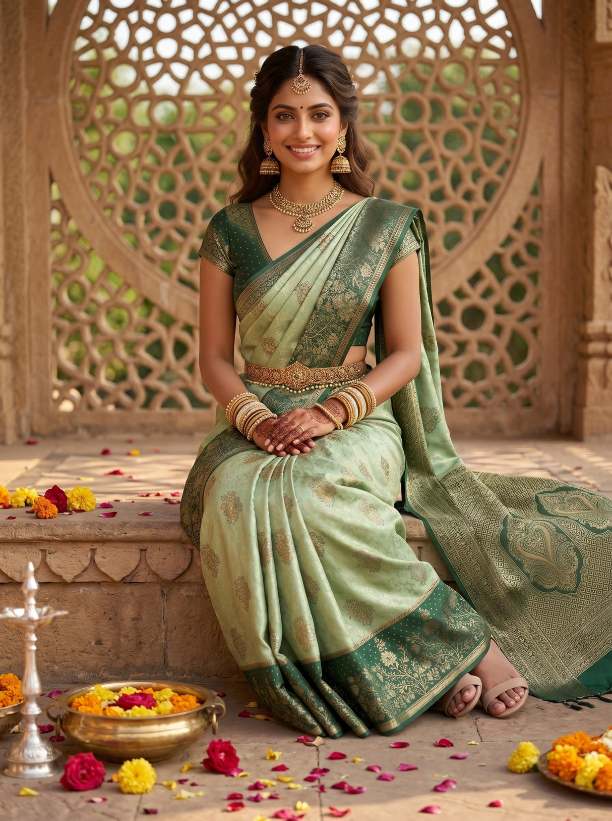 MIMOSA Pista Kanjivaram Art Silk Saree — pose 8 styling detail