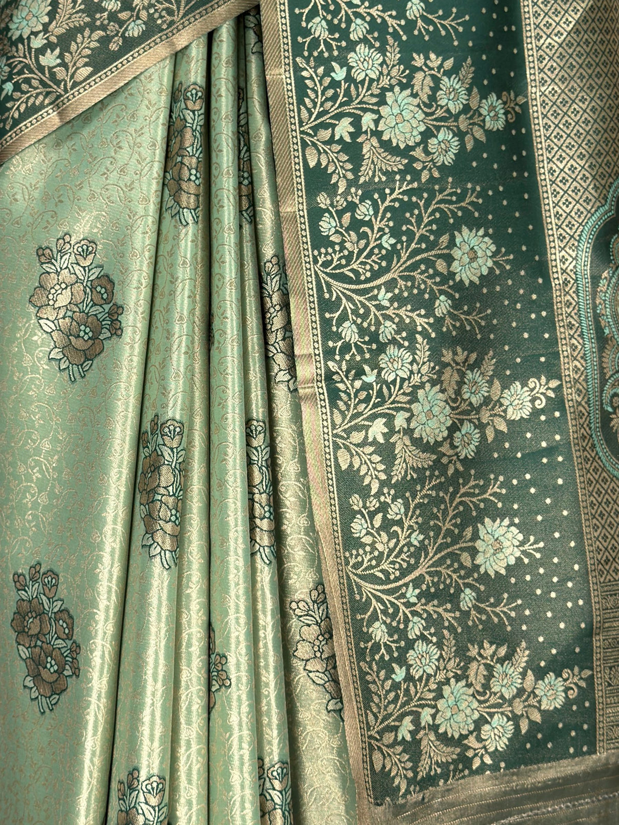MIMOSA Pista Kanjivaram Art Silk Saree — fleets shot full lifestyle