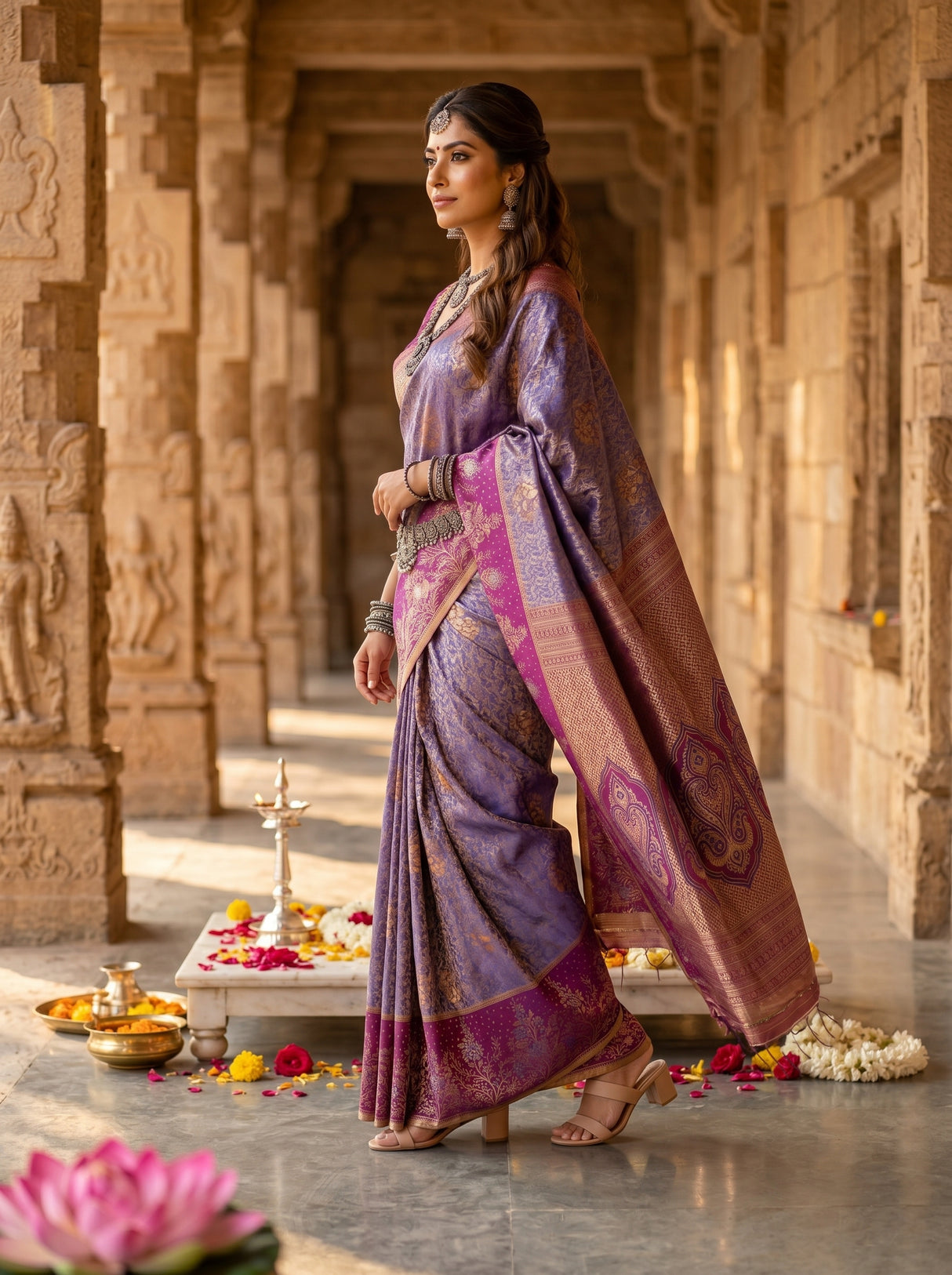 MIMOSA Royal Blue Kanjivaram Art Silk Saree — pose 3 styling detail