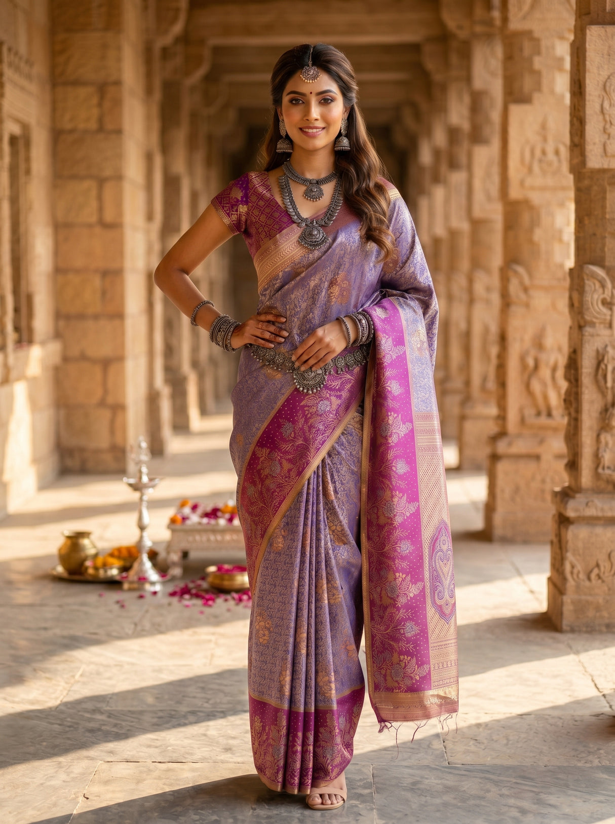MIMOSA Royal Blue Kanjivaram Art Silk Saree — pose 4 styling detail