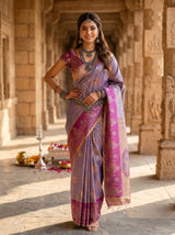 MIMOSA Royal Blue Kanjivaram Art Silk Saree — pose 4 styling detail
