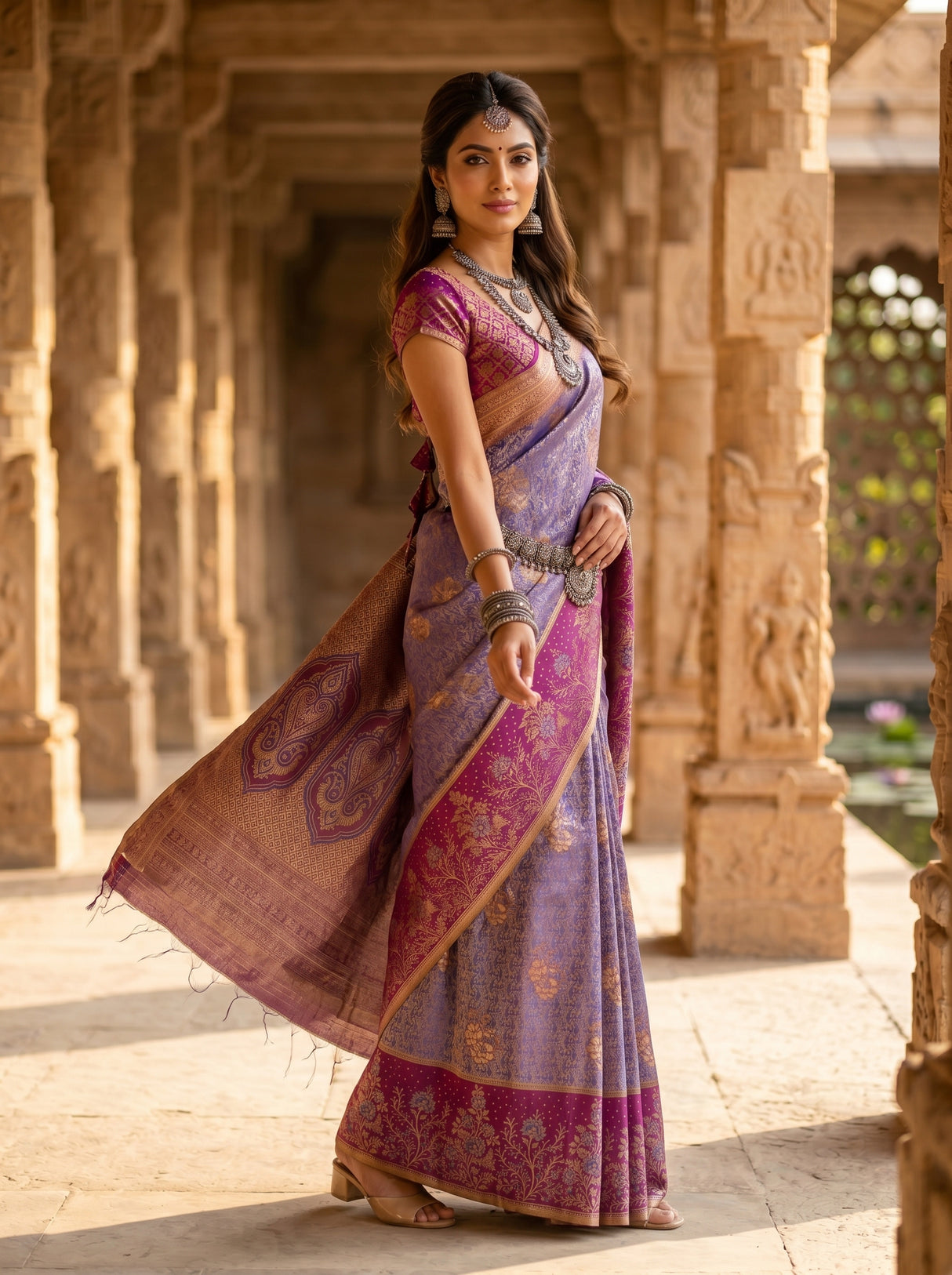 MIMOSA Royal Blue Kanjivaram Art Silk Saree — pose 9 styling detail