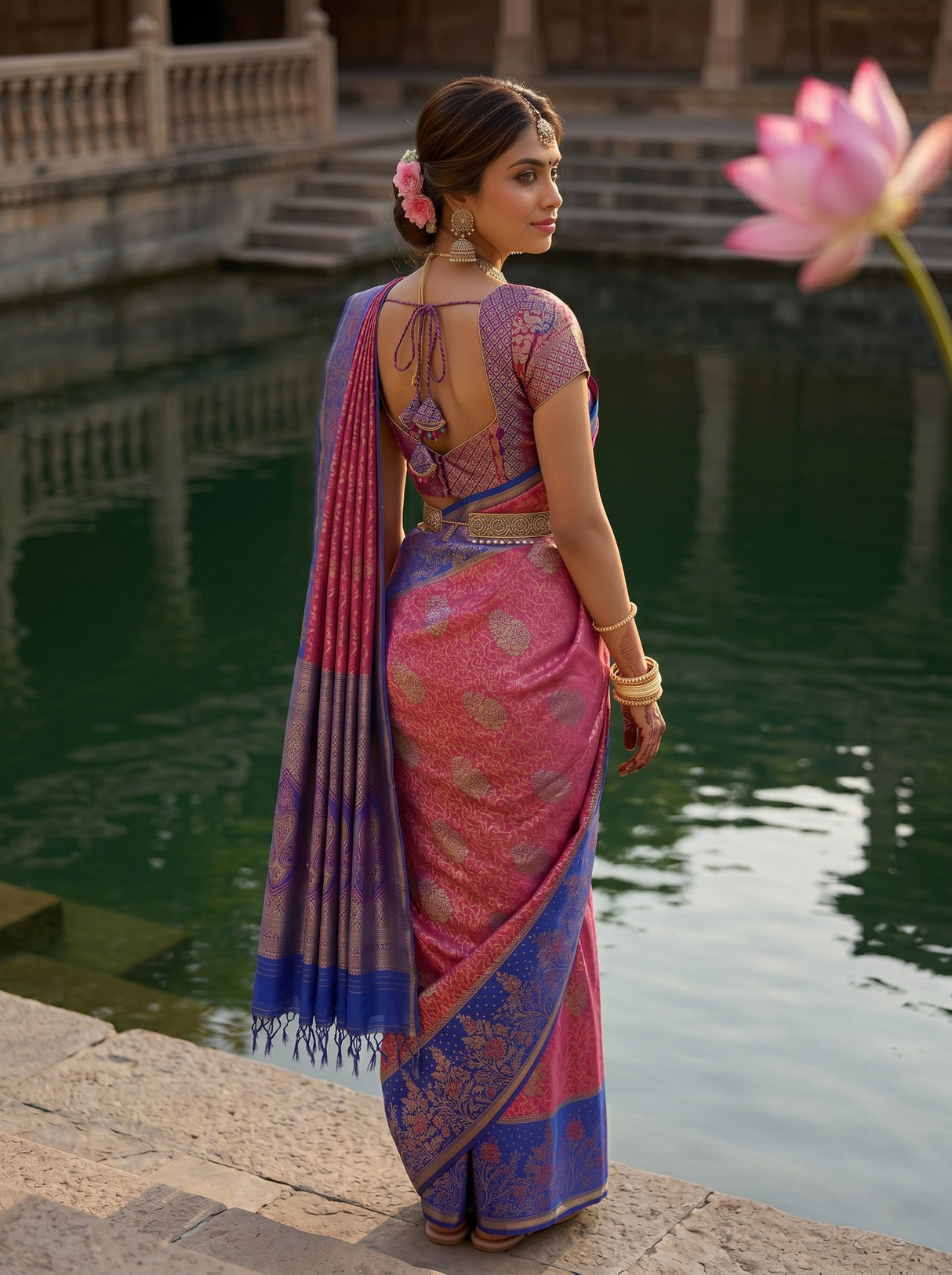 MIMOSA Rani Kanjivaram Art Silk Saree — pose 2 styling detail