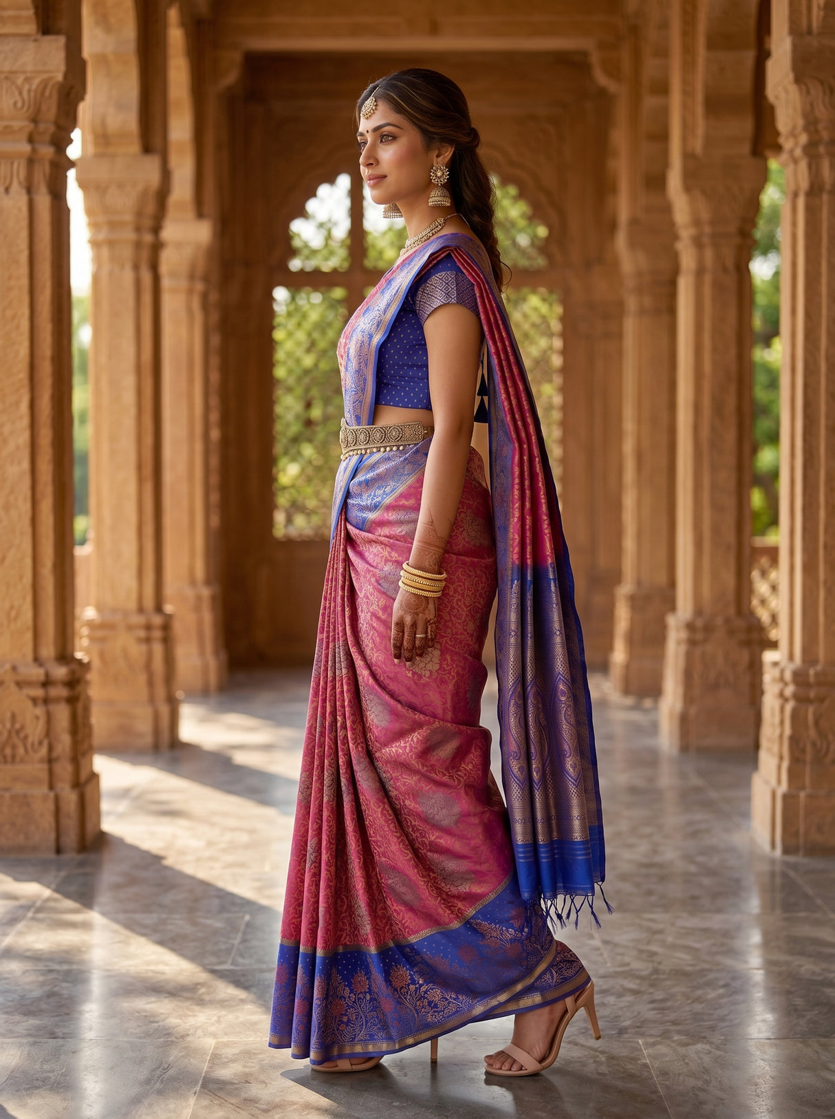 MIMOSA Rani Kanjivaram Art Silk Saree — pose 3 styling detail