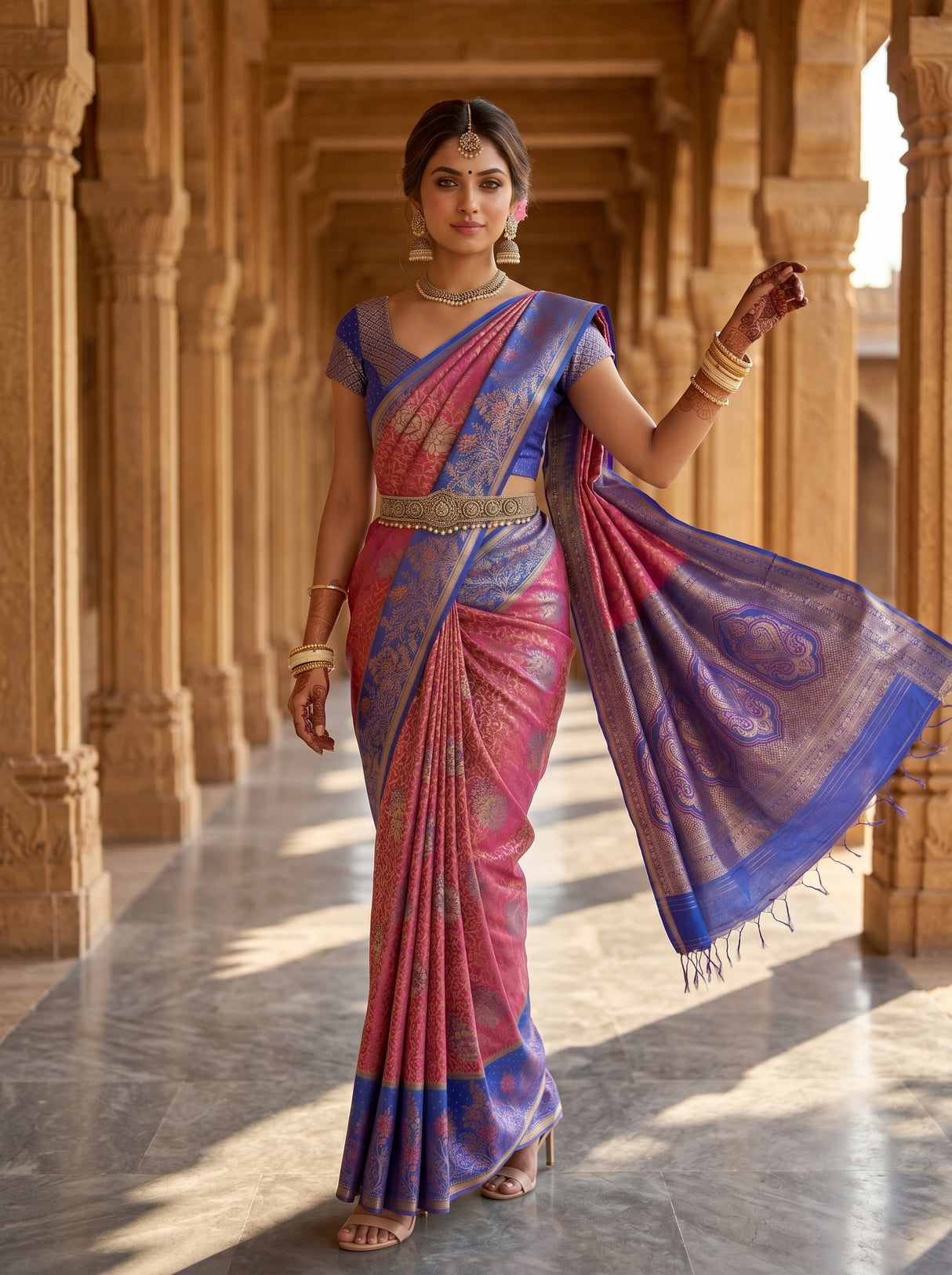 MIMOSA Rani Kanjivaram Art Silk Saree — pose 5 styling detail