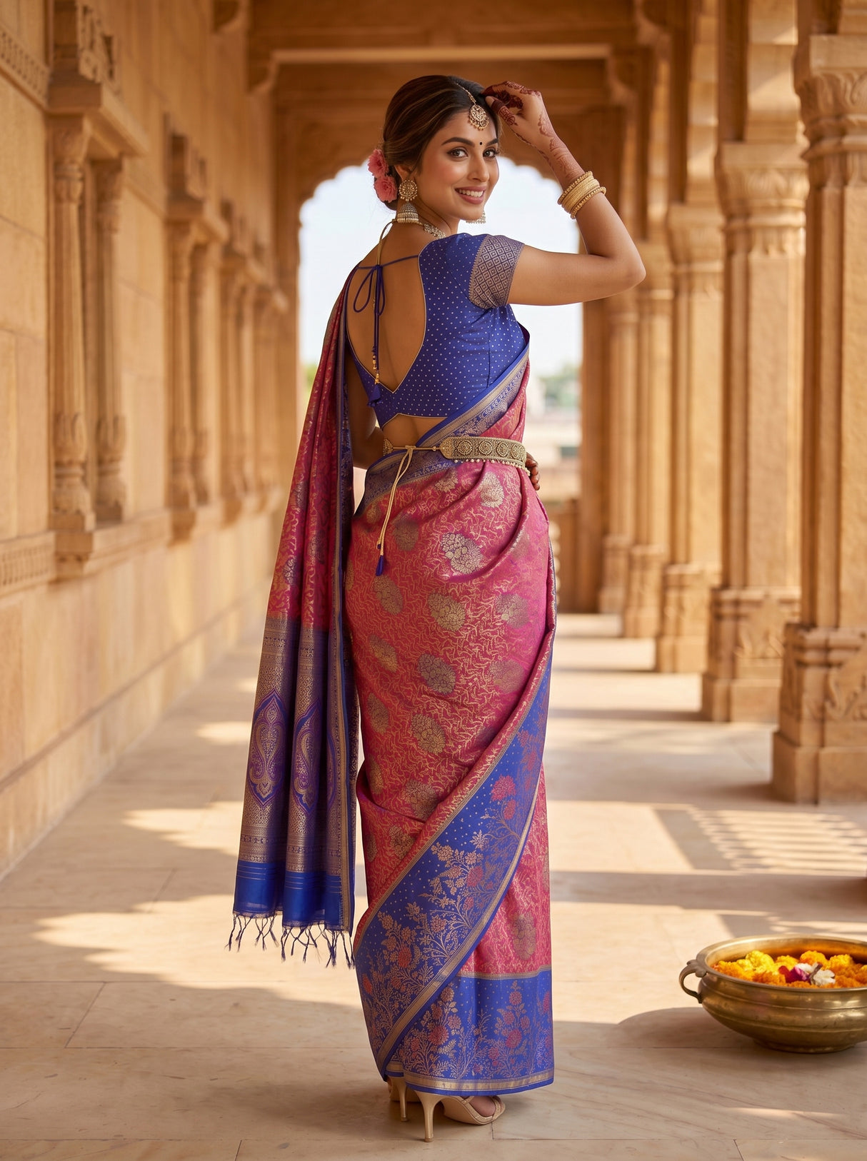 MIMOSA Rani Kanjivaram Art Silk Saree — pose 7 styling detail