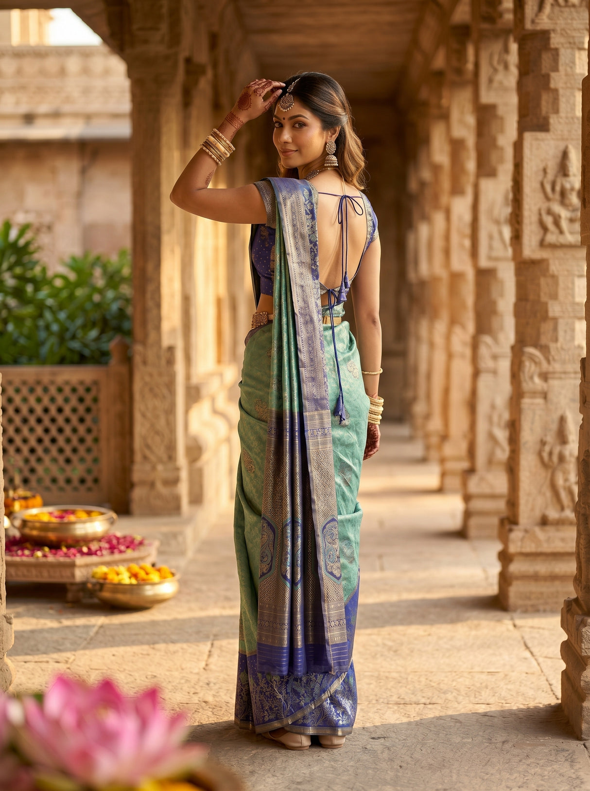 MIMOSA Sapphire Kanjivaram Art Silk Saree — pose 7 styling detail