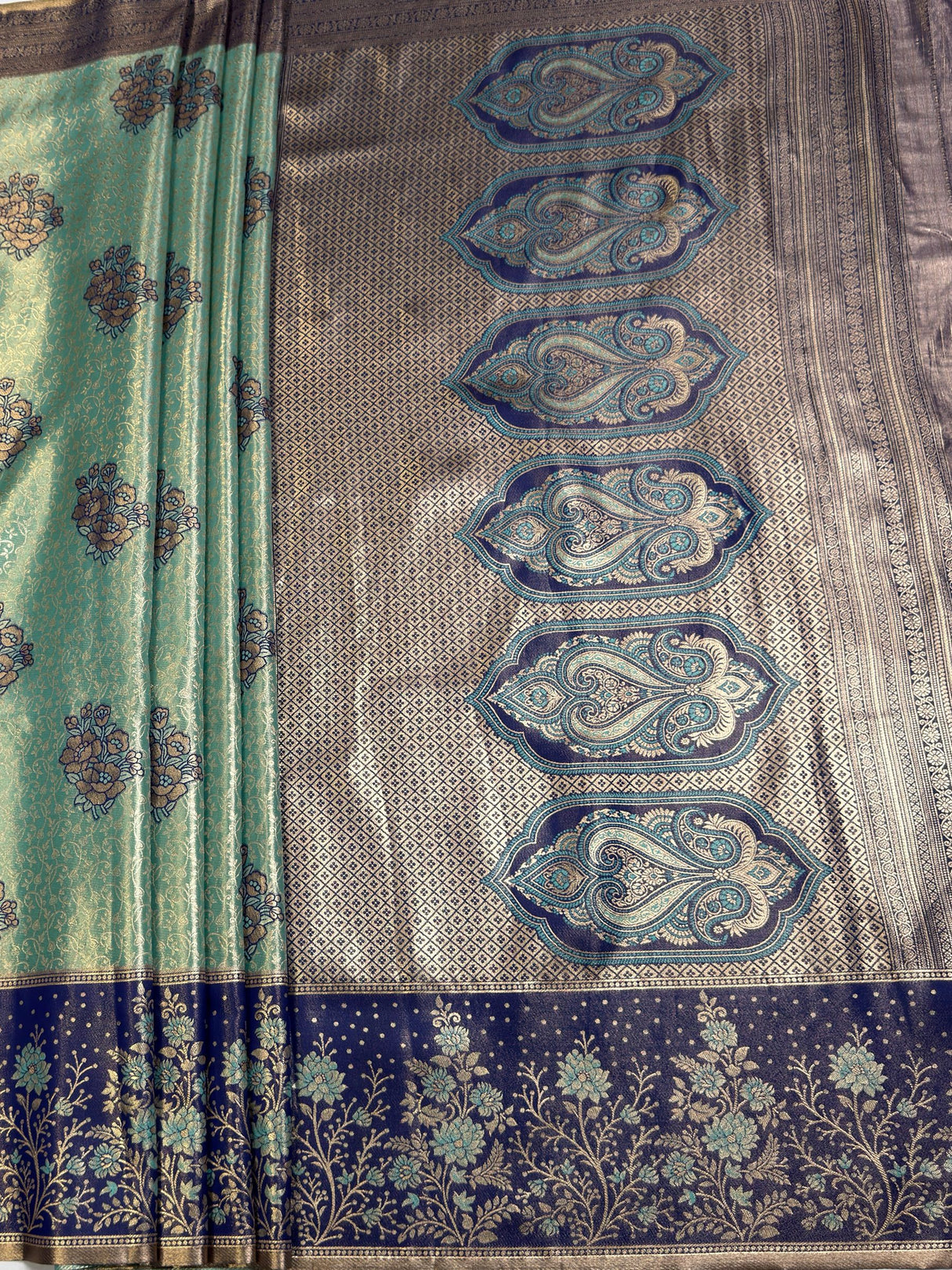 MIMOSA Sapphire Kanjivaram Art Silk Saree — pallu and zari work detail