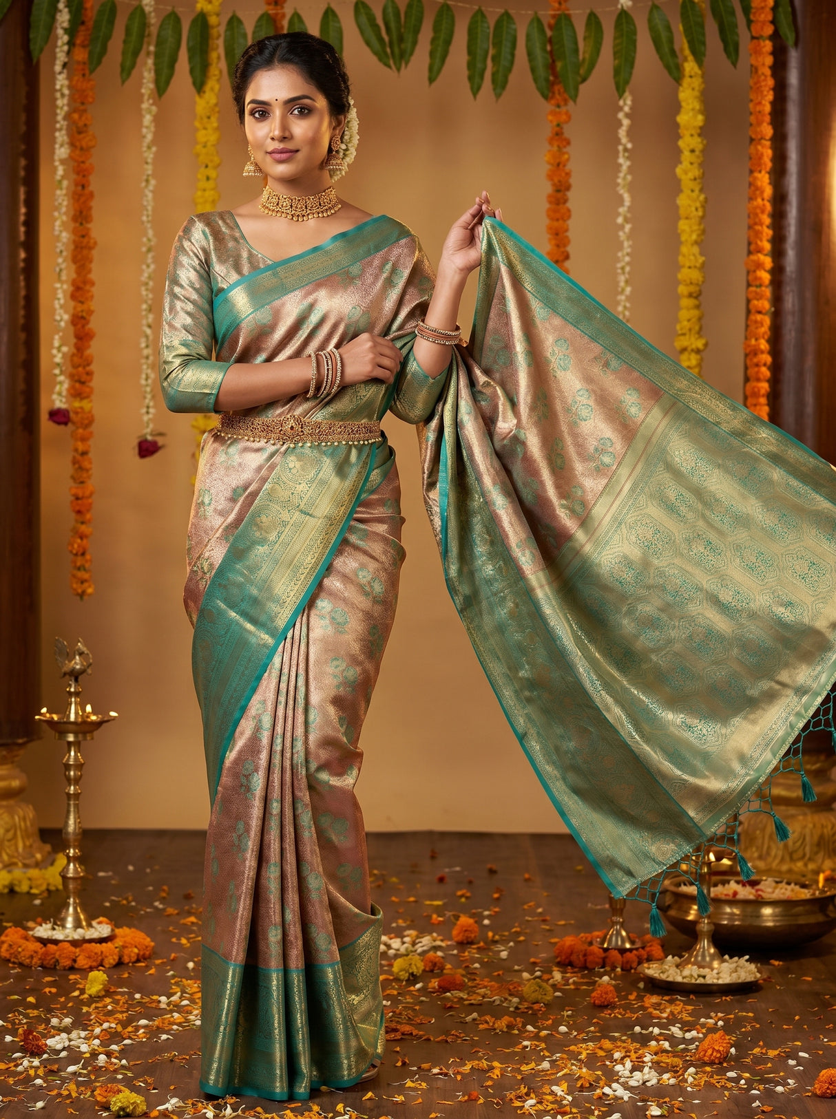 MIMOSA Maroon Kanjivaram Art Silk Saree — pose 6 styling detail