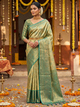 MIMOSA Olive Kanjivaram Art Silk Saree — Draped Mannequin View