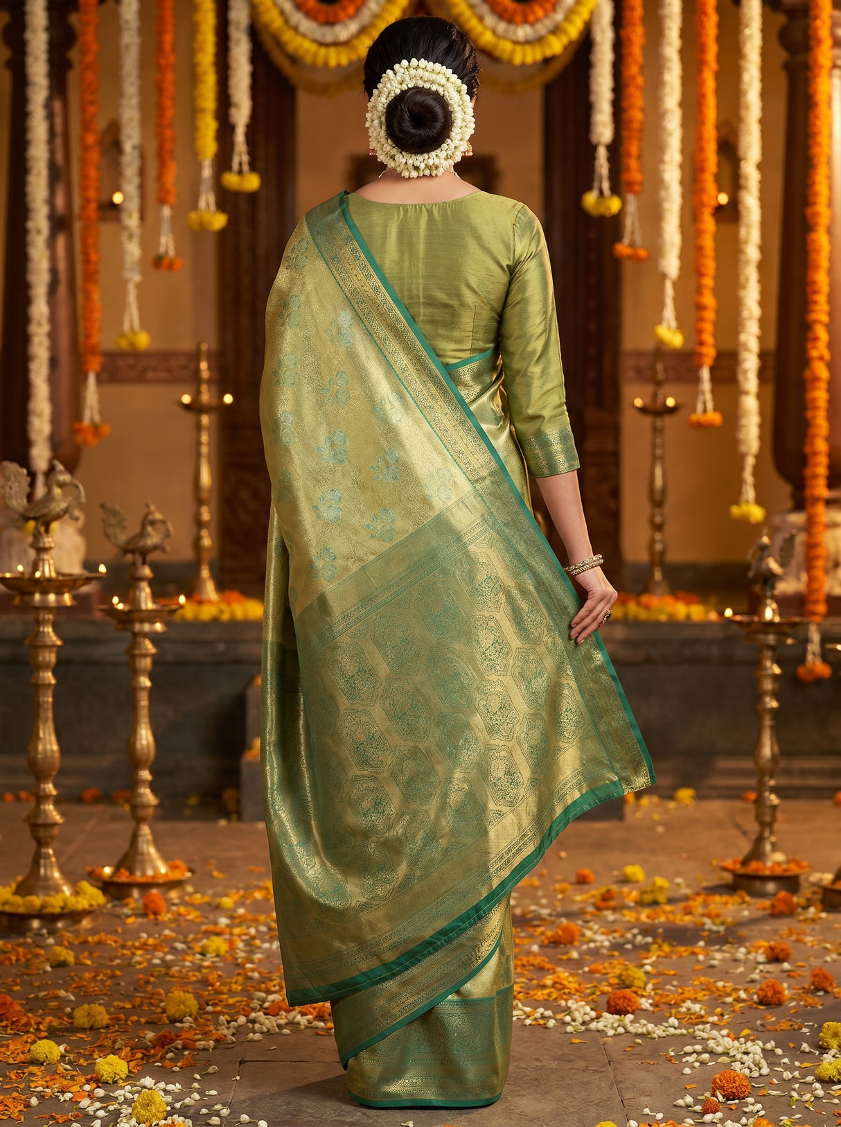 MIMOSA Olive Kanjivaram Art Silk Saree — Blouse Fabric Detail