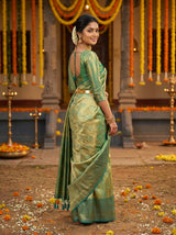 MIMOSA Olive Kanjivaram Art Silk Saree — pose 9 styling detail