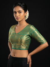 MIMOSA Olive Kanjivaram Art Silk Saree — blouse close-up