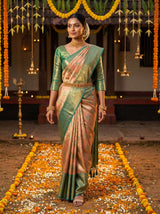 MIMOSA Orange Kanjivaram Art Silk Saree — Draped Mannequin View