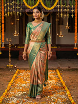 MIMOSA Orange Kanjivaram Art Silk Saree — Draped Mannequin View
