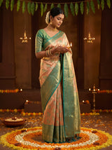 MIMOSA Orange Kanjivaram Art Silk Saree — Model in Festive Setting