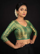 MIMOSA Orange Kanjivaram Art Silk Saree — blouse close-up