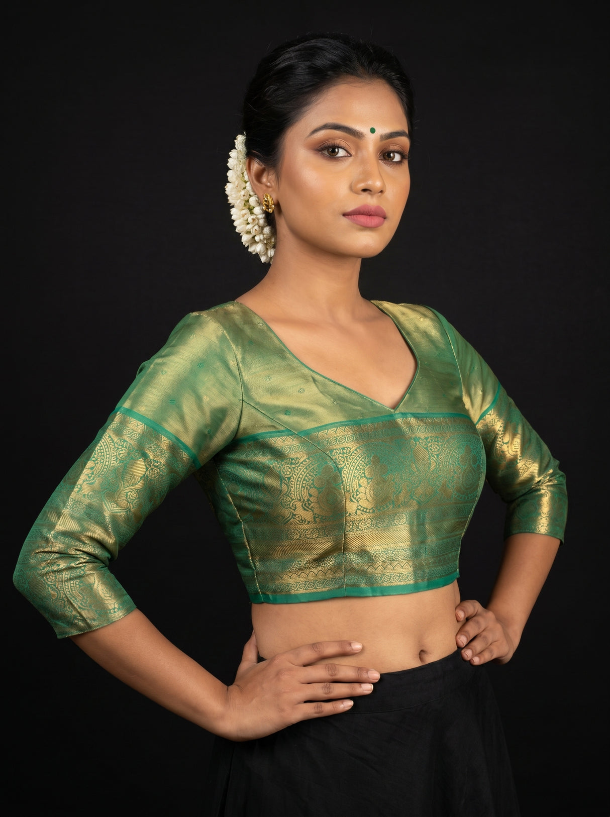 MIMOSA Orange Kanjivaram Art Silk Saree — blouse close-up