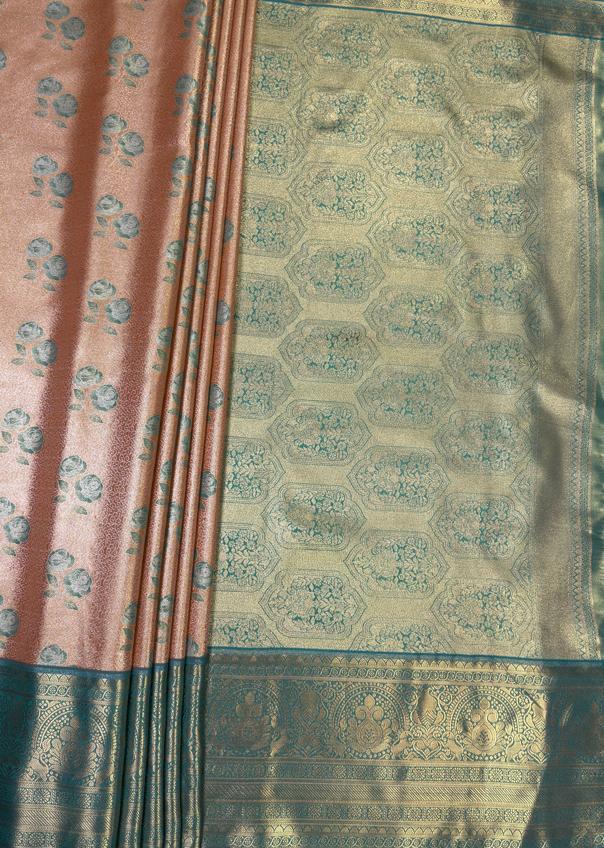 MIMOSA Orange Kanjivaram Art Silk Saree — pallu and zari work detail
