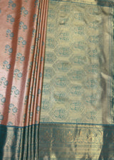 MIMOSA Orange Kanjivaram Art Silk Saree — pallu and zari work detail