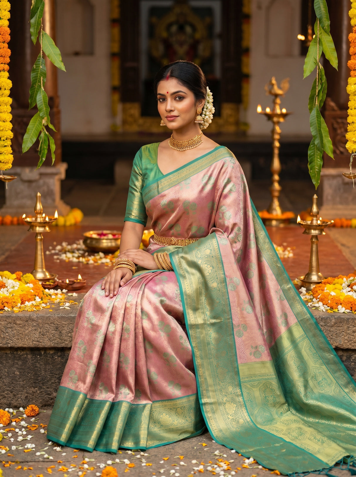 MIMOSA Rani Kanjivaram Art Silk Saree — pose 8 styling detail