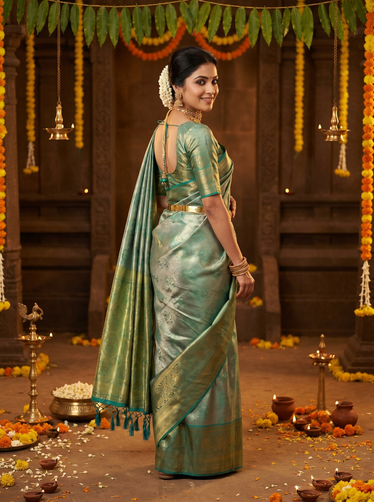 MIMOSA Saffire Kanjivaram Art Silk Saree — pose 9 styling detail