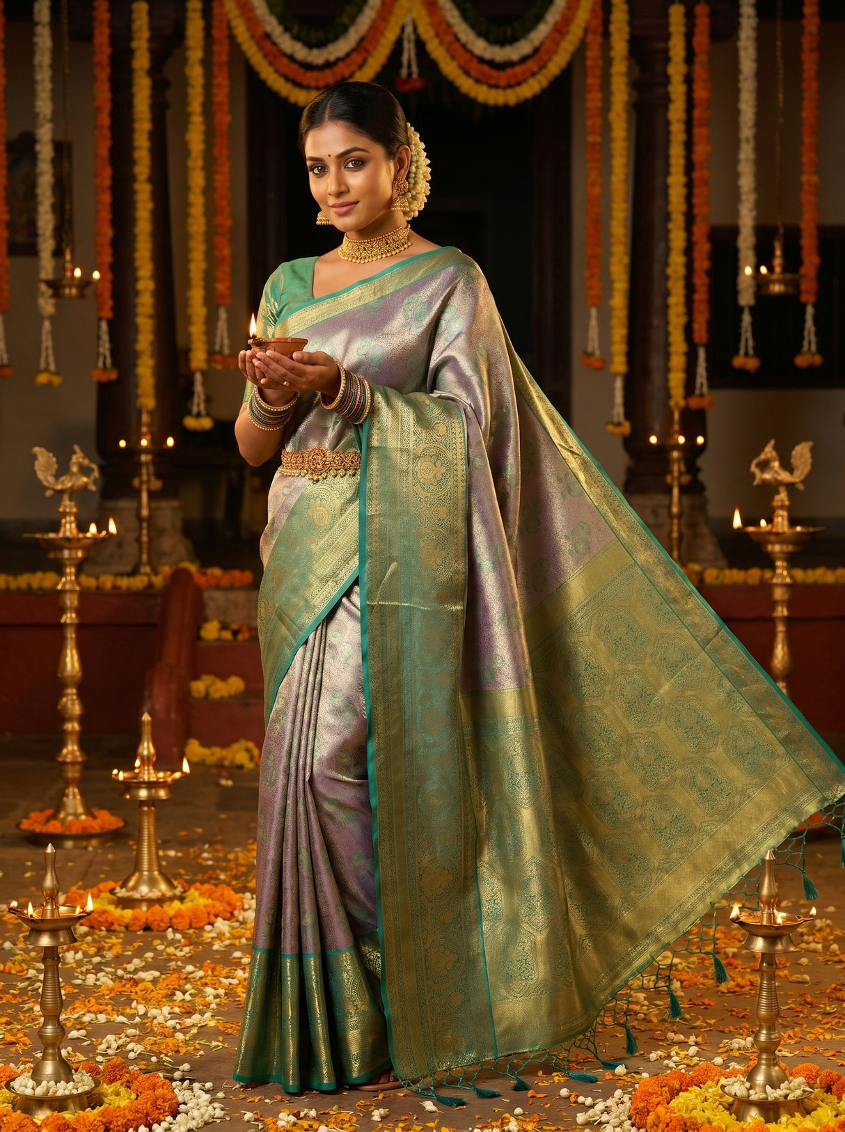 MIMOSA Violet Kanjivaram Art Silk Saree — Blouse Fabric Detail