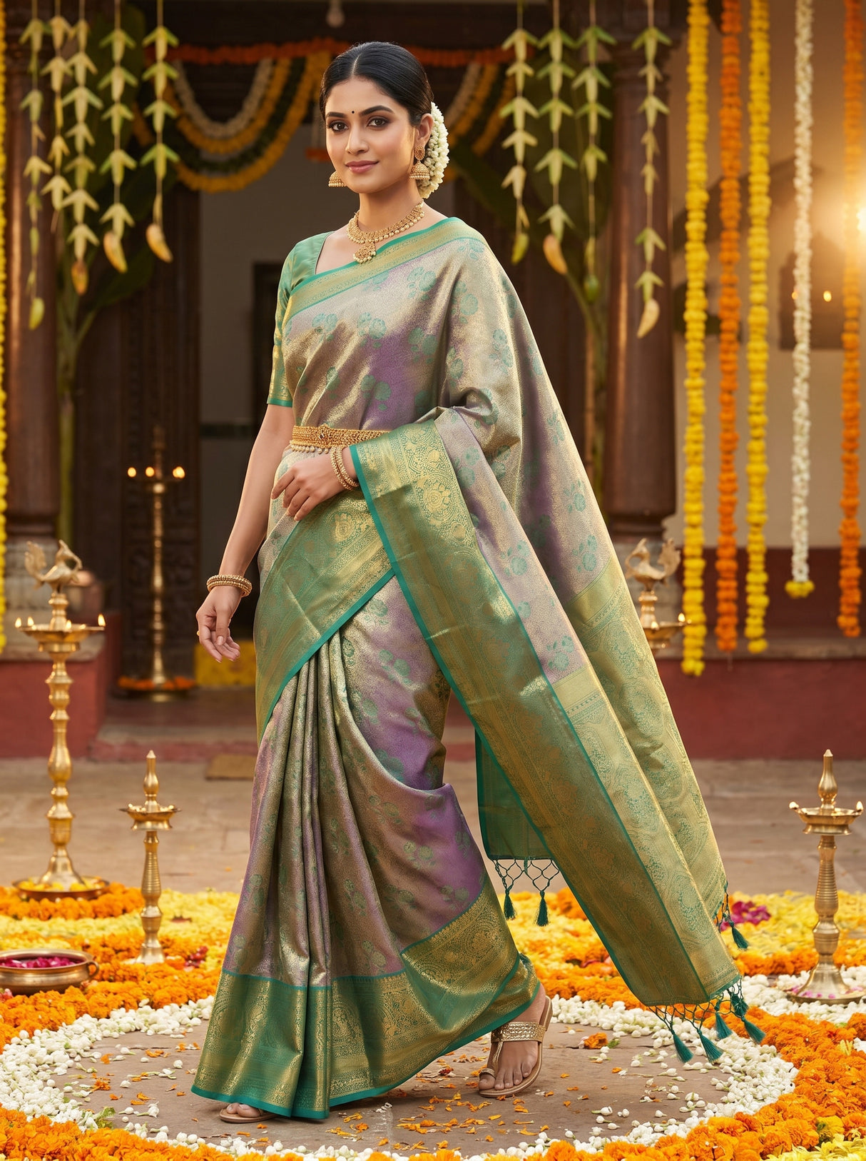 MIMOSA Violet Kanjivaram Art Silk Saree — pose 7 styling detail