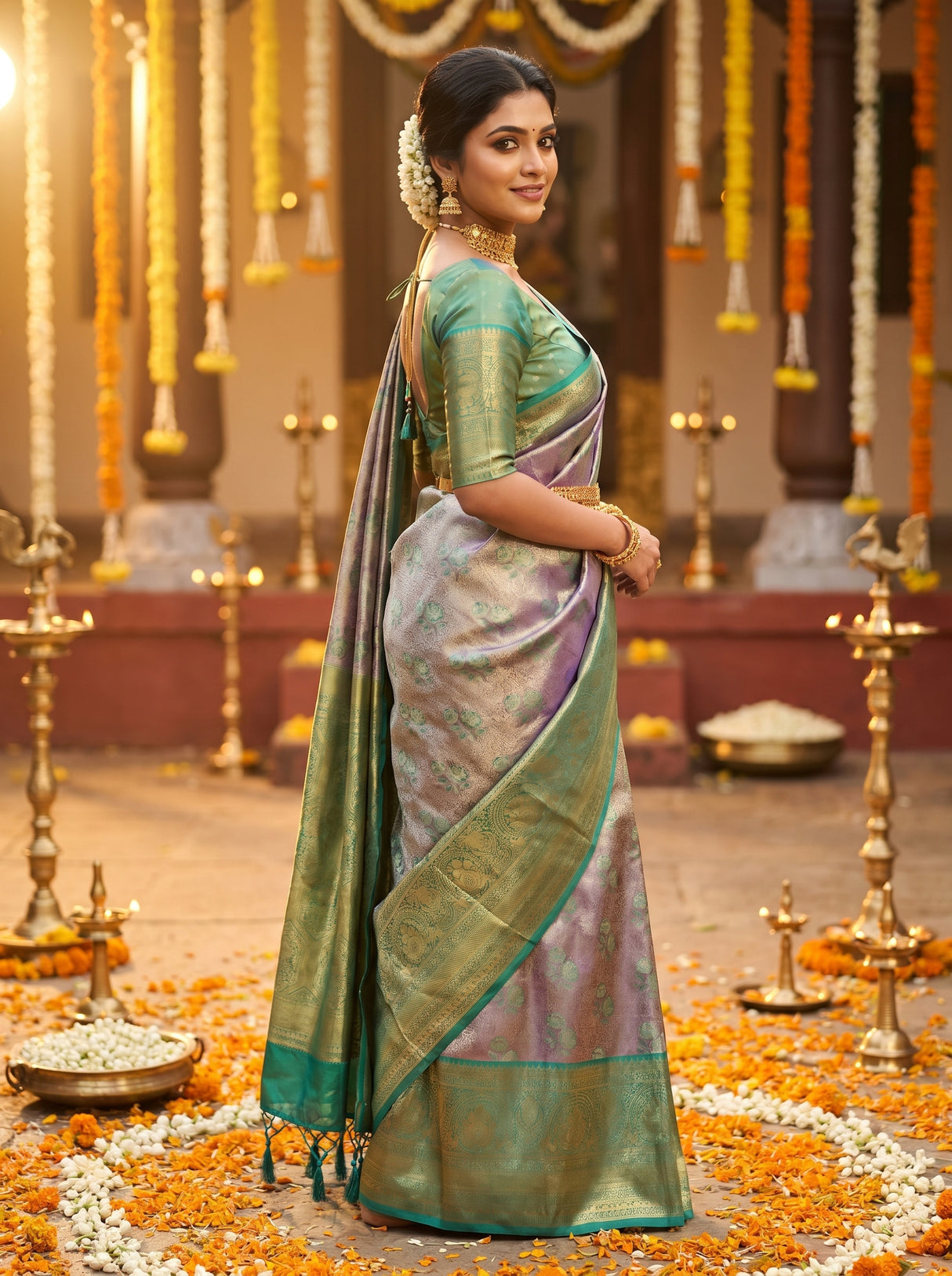 MIMOSA Violet Kanjivaram Art Silk Saree — pose 9 styling detail