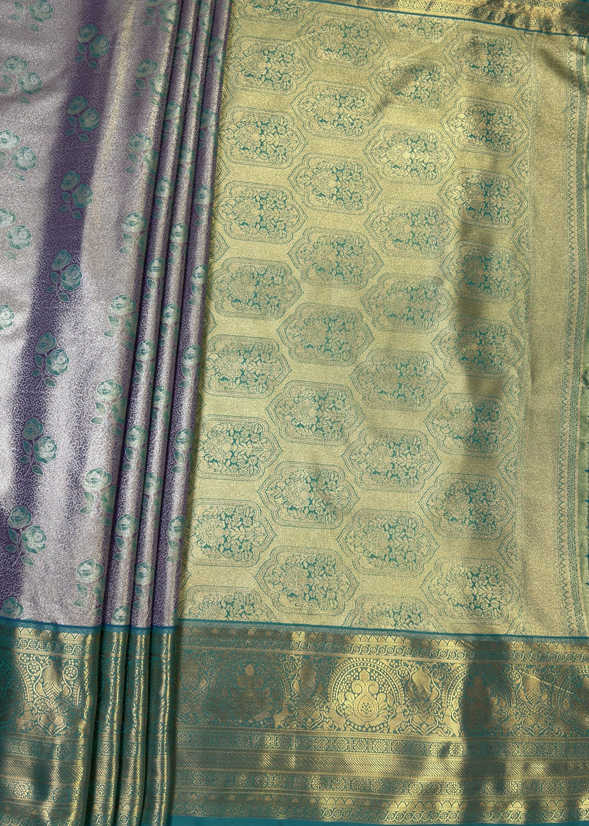 MIMOSA Violet Kanjivaram Art Silk Saree — pallu and zari work detail